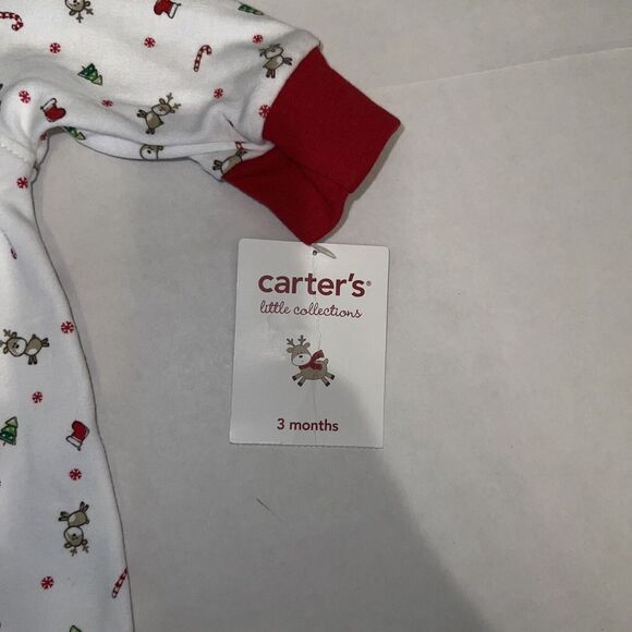 Baby Carters Christmas Reindeer Cotton Sleeper 1 Piece Pajamas PJ's 3 Months NWT - Picture 4 of 7